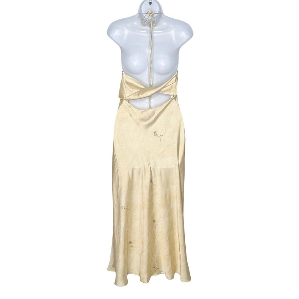Zara Cream Satin Midi Slip Dress S Flower Line Drawing Cut Out Back Sleek - Picture 2 of 12